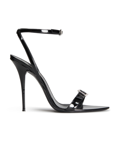 Shop Saint Laurent Patent Crystal-strap Stiletto Sandals In Nero 1000