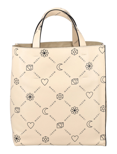 Shop Marni Printed Small Museum Tote Bag In Shell