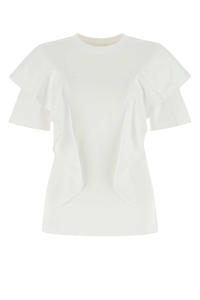 Shop Chloé Ruffled Crewneck Short-sleeved T-shirt In Bianco
