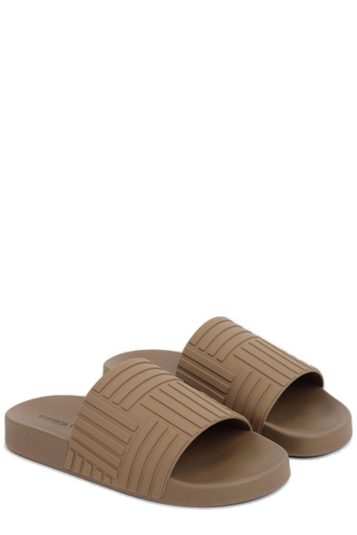 Shop Bottega Veneta Embossed Open-toe Slides In Jute