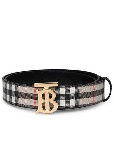 Shop Burberry Tb Plaque Checked Buckle Belt In Black