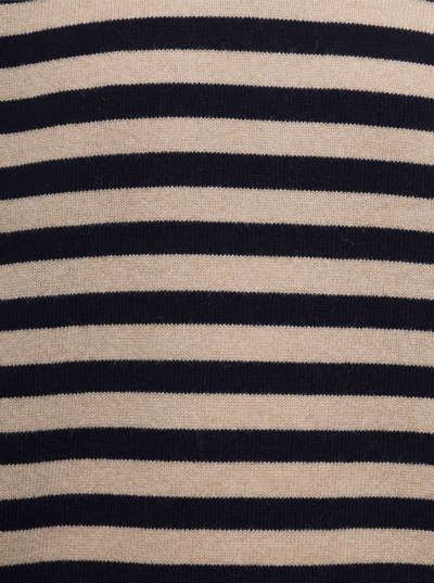 Shop Lardini Beige And Blue Turtleneck In Knitted Wool Alpaca Blend With Jacqauard Striped Pattern Motif M