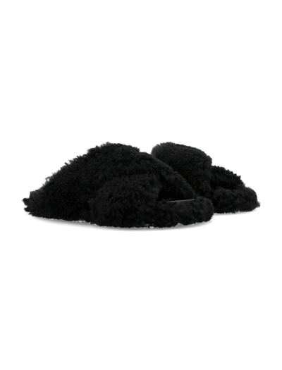 Marni 10mm Fussbett Crisscross Shearling Slide In Black
