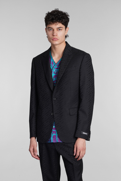 Shop Versace Blazer In Black Wool