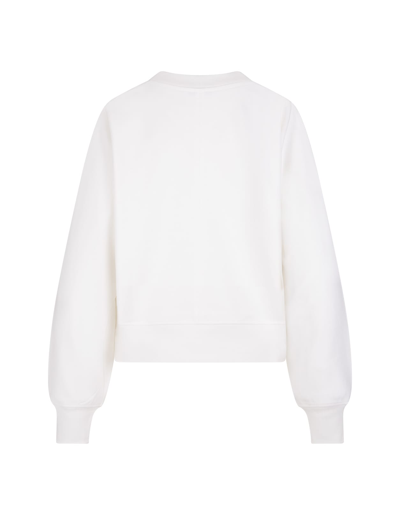 Shop Alaïa Woman White Crew Neck Sweatshirt With Logo In Bianco Nero
