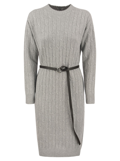 Shop Peserico Plaited Tricot Dress In Grey