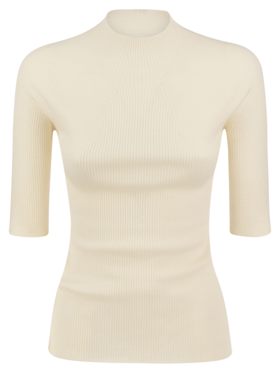 Shop Peserico Tricot Jersey With Half Sleeves In Cream
