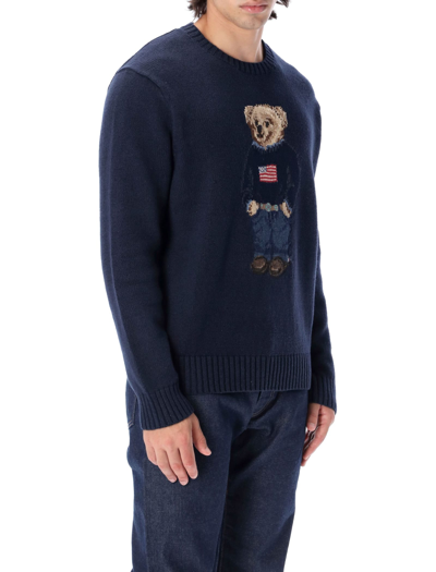Shop Polo Ralph Lauren Bear Intarsia Crewneck Sweater In Navy