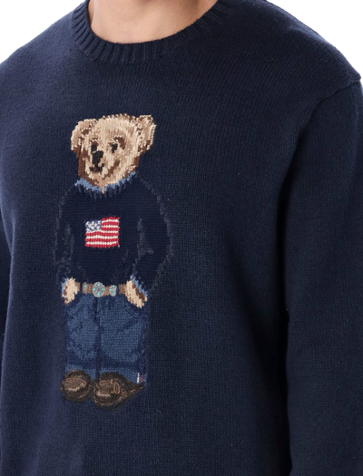 Shop Polo Ralph Lauren Bear Intarsia Crewneck Sweater In Navy