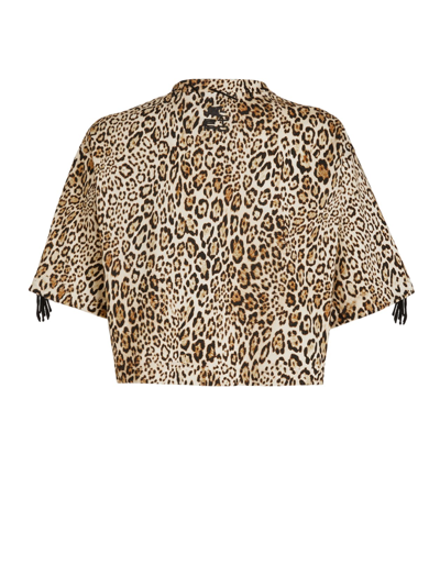 Shop Etro Woman Crop Animalier T-shirt With Pegasus And  Cube Logo