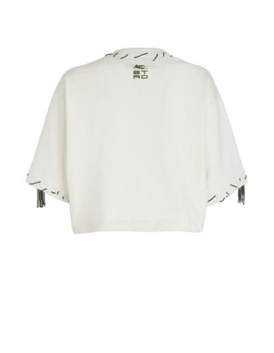 Shop Etro Woman White Crop T-shirt With Pegasus And  Cube Logo In Bianco