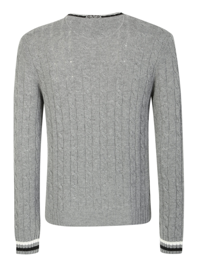 Shop Valentino Cable Sweater Made Of Soft Virgin Wool In Grey