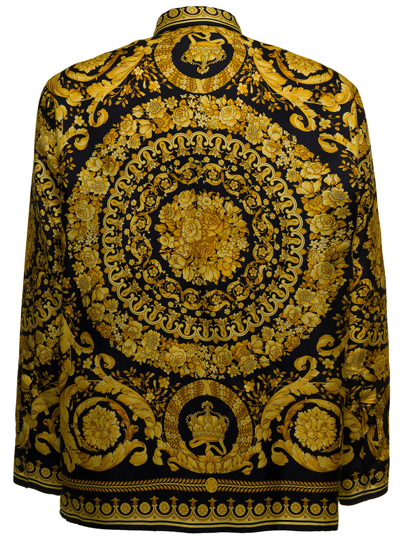Shop Versace Barocco Gold And Black Shirt In Silk Twill With Allover Printed Pattern  Man
