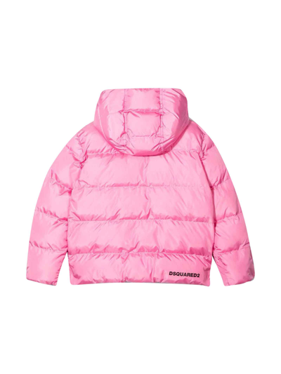 Shop Dsquared2 White Down Jacket Teen Unisex In Rosa