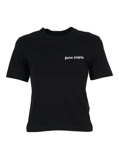 Shop Palm Angels Logo Printed Straight Hem T-shirt In Nero