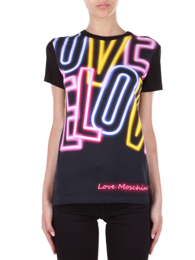 Shop Love Moschino Logo Print Crewneck T-shirt In Nero