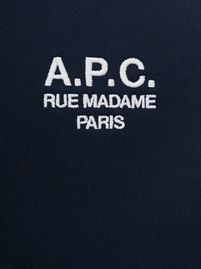 Shop Apc Blue Rider Sweatshirt In Fleece Cotton With Contrast Logo Print A.p.c. Man