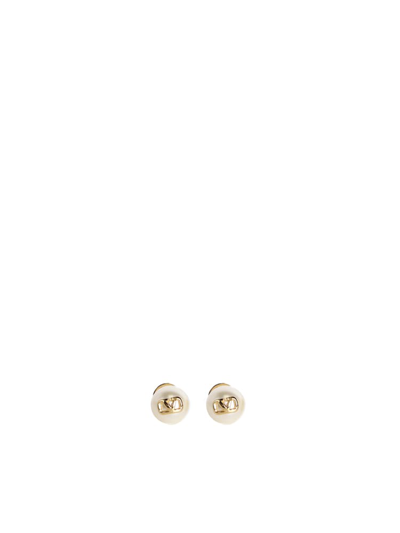 Shop Valentino Vlogo Pearl Stud Earrings In White Pearl, Gold