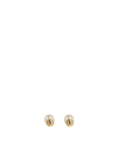 Shop Valentino Vlogo Pearl Stud Earrings In White Pearl, Gold