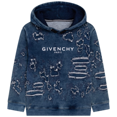 Givenchy Kids' Boy's Distressed Denim-look Hoodie Sweatshirt In Denim Scuro  | ModeSens