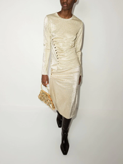 Rabanne Gold Metallic Asymmetric Draped T-shirt In Gold