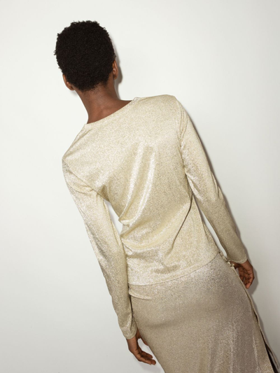 Rabanne Gold Metallic Asymmetric Draped T-shirt In Gold