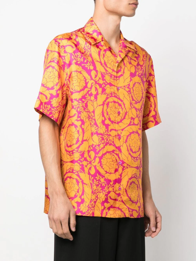 Shop Versace Barocco-print Silk Shirt In Orange