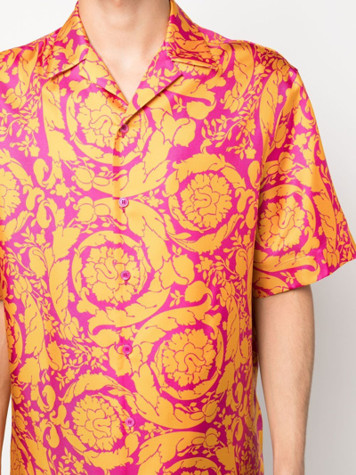Shop Versace Barocco-print Silk Shirt In Orange