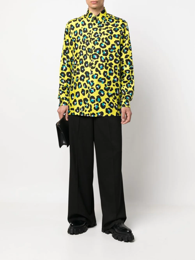 Shop Versace Leopard-print Long-sleeve Shirt In Gelb