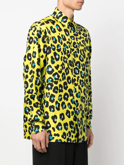 Shop Versace Leopard-print Long-sleeve Shirt In Gelb