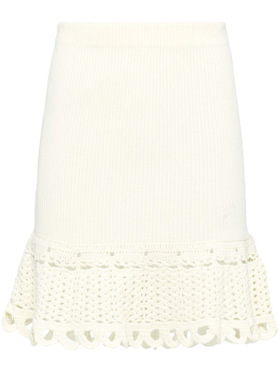 Shop Prada Crochet-knit Midi Skirt In Nude