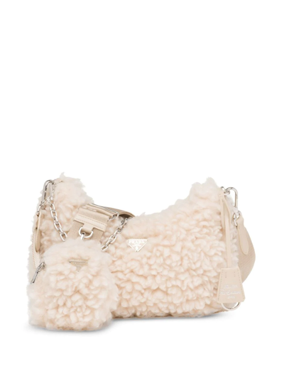 Shop Prada Re-edition 2005 Knitted Mini Bag In Nude