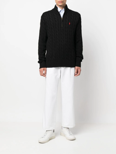 Shop Polo Ralph Lauren Cable-knit Half-zip Sweater In Schwarz
