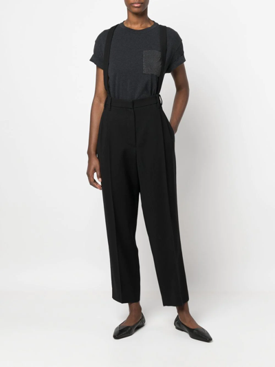 Brunello Cucinelli Cropped Brace-detail Trousers In Black