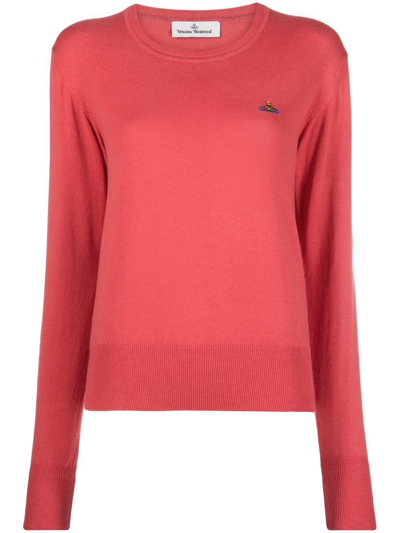 Shop Vivienne Westwood Orb-embroidered Crew-neck Jumper In Pink