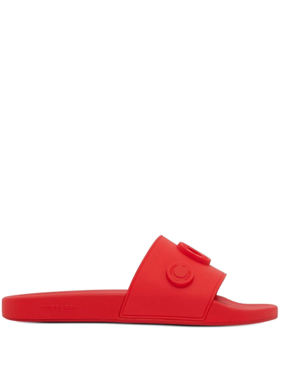 Shop Burberry Embossed-logo Slides In Rot