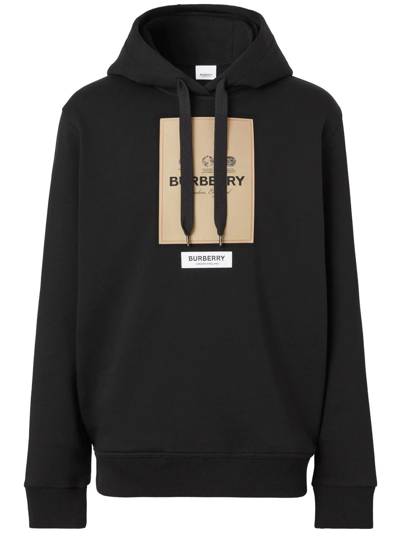 Shop Burberry Appliqué-logo Drawstring Hoodie In Schwarz