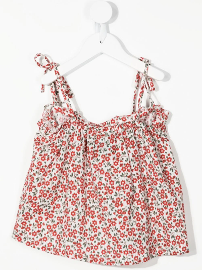 Shop Little Bambah Floral-print Ruffled Vest In Red