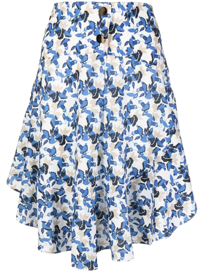 Shop Bambah Asymmetric Floral-print Skirt In Blue