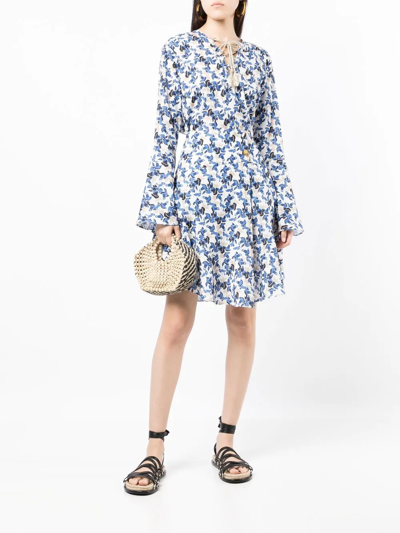 Shop Bambah Asymmetric Floral-print Skirt In Blue