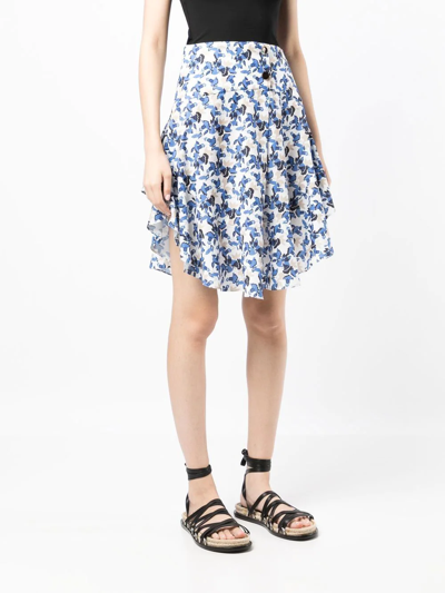 Shop Bambah Asymmetric Floral-print Skirt In Blue