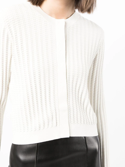 Shop Paule Ka Textured-knit Long-sleeved Cardigan In White