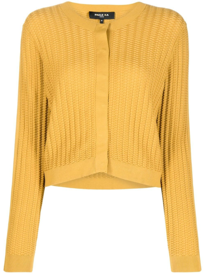 Shop Paule Ka Textured-knit Cardigan In Yellow
