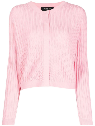 Shop Paule Ka Textured-knit Cardigan In Pink