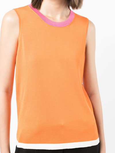 Shop Paule Ka Colour-block Knitted Vest Top In Orange