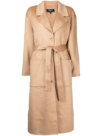 Shop Paule Ka Single-breasted Belted Coat In Brown