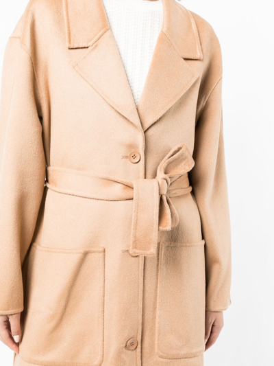 Shop Paule Ka Single-breasted Belted Coat In Brown