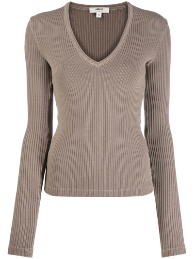 Shop Agolde Ribbed V-neck Sweater In Grau