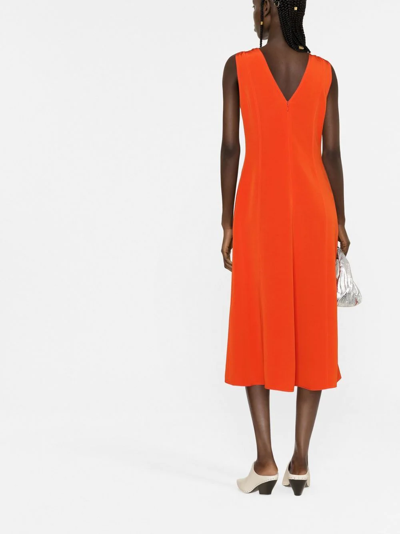 Shop Victoria Beckham Twist-shoulder Fit-and-flare Dress In Orange