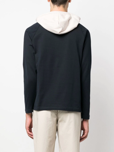 Shop Eleventy Contrast-hood Drawstring Hoodie In Blau